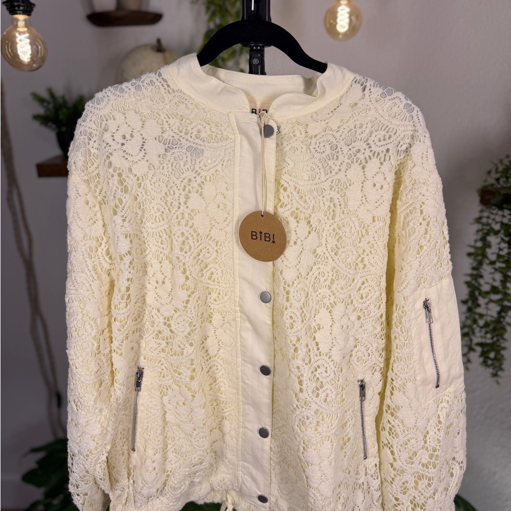 BiBi Cream Lace Bomber Jacket